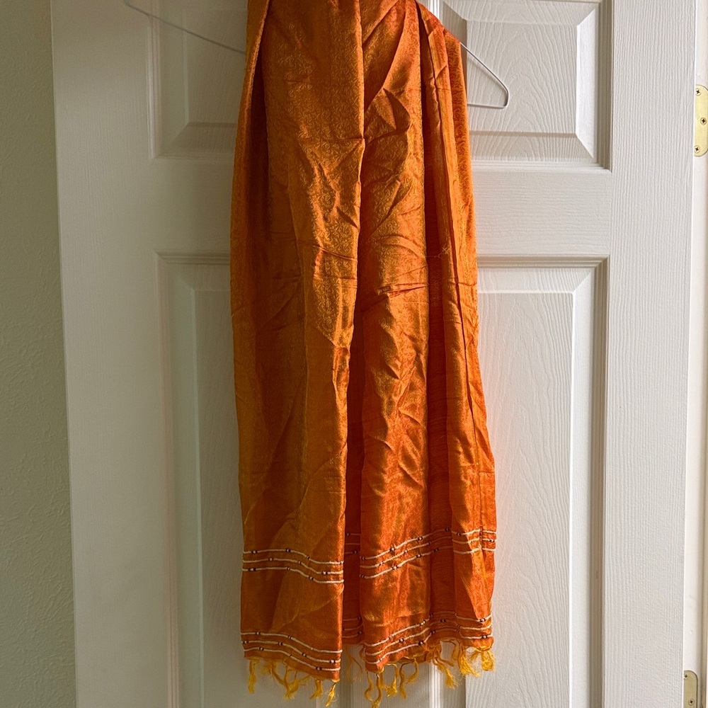 Vibrant Orange Scarf with Fringe